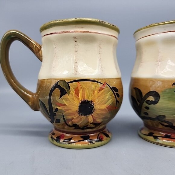2 DISCONTINUED CERTIFIED INTERNATIONAL "SUNFLOWER" FOOTED MUGS MARGARET LE VAN - Picture 2 of 6